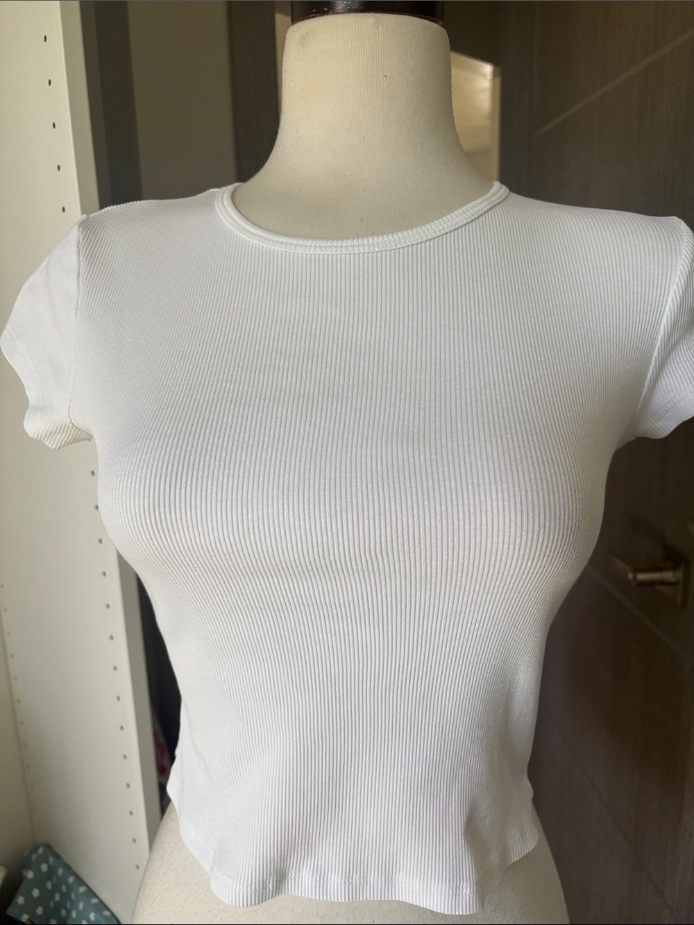 Reformation White Ribbed Short Sleeve Crew Tee